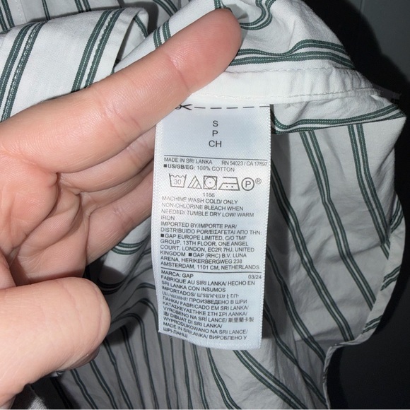 Gap 100% Cotton Big Shirt Green and White Stripe Button Down Small - Picture 6 of 8